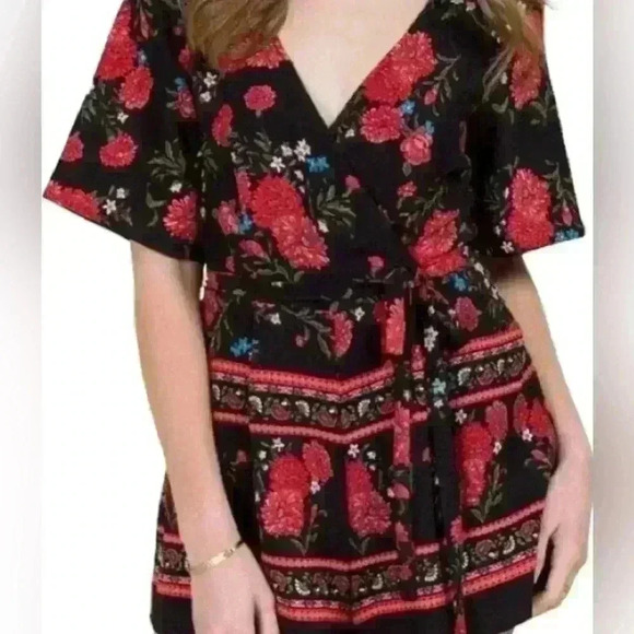 Large Floral Romper Summer Black Red Rose, Mi Ami - Picture 2 of 3